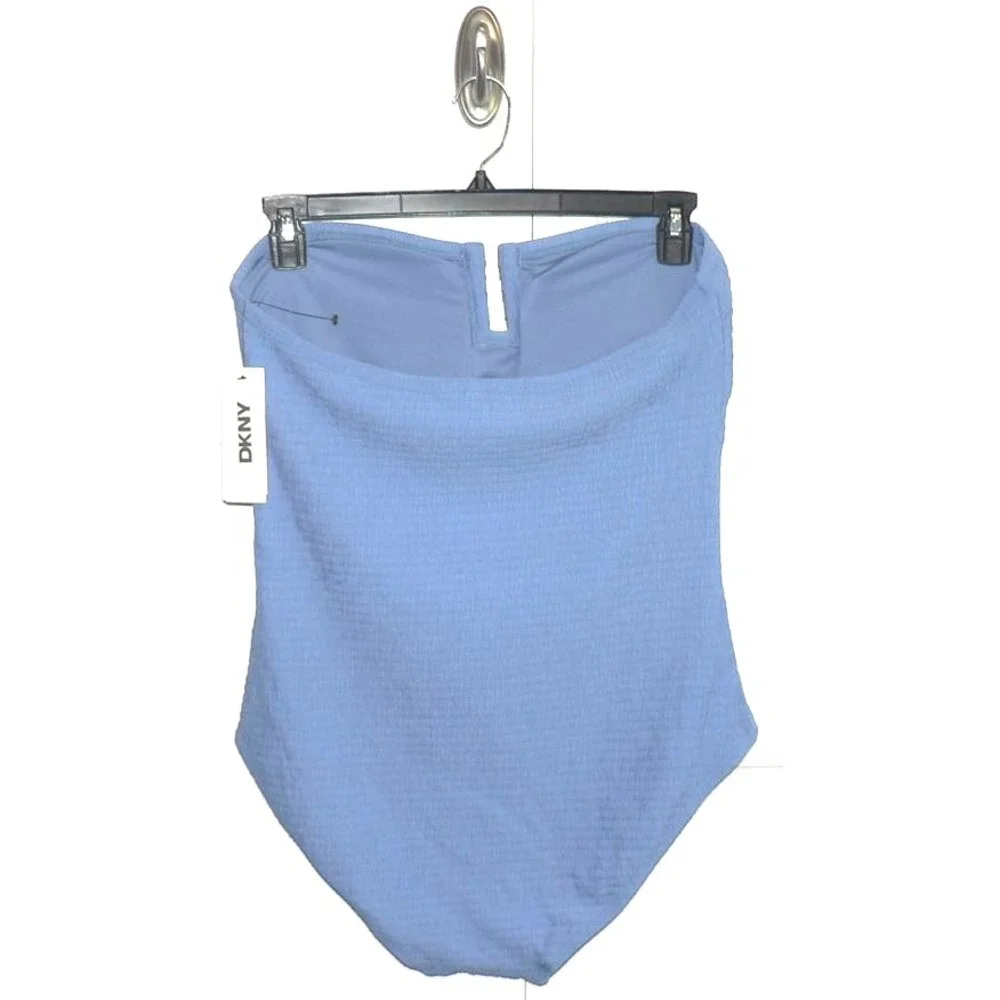 DKNY Women's Textured One-Piece Piece Strapless Swimsuit in Blue XLarge - Picture 5 of 7